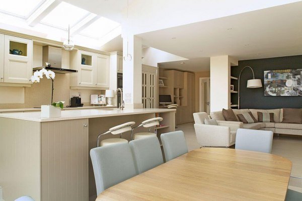 open plan kitchen, dining and living area