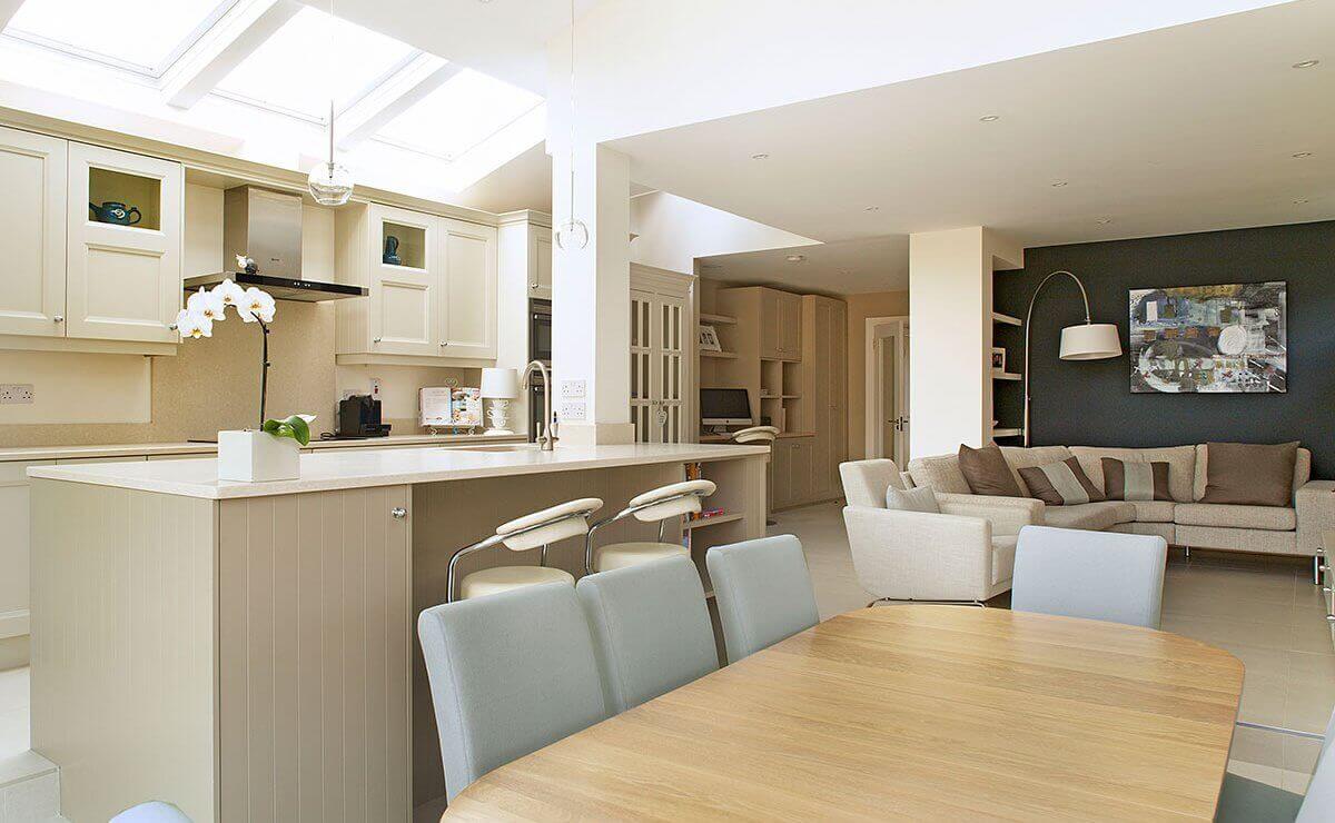 open plan kitchen, dining and living area Optimise Home Architects